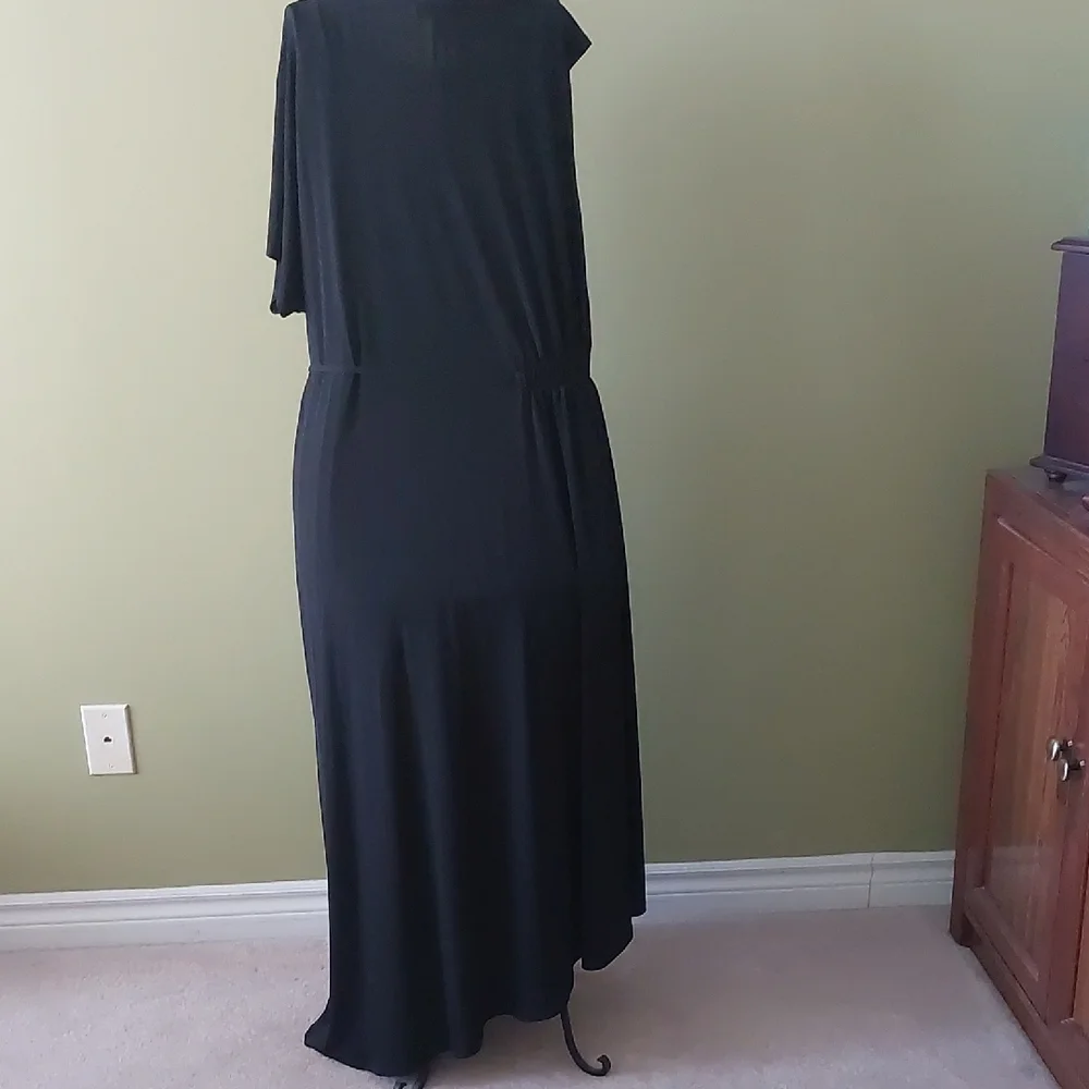 DKNY, Size L/Tall  Very Unique Design Black Maxi Dress with Drawstring Waist - Picture 7 of 16